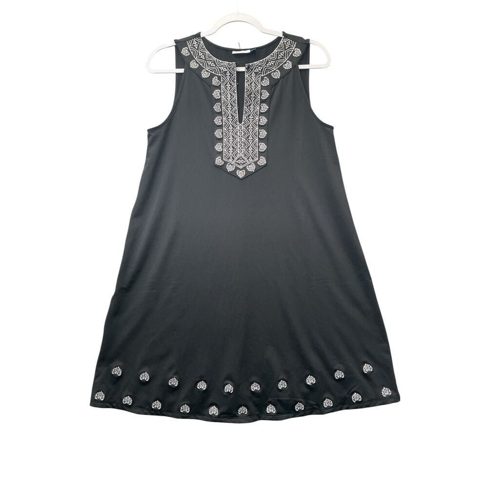 Cabana Life Black Metallic Embroidery Halter Dress Womens medium